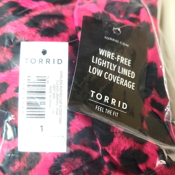 ❤️NWT VINTAGE TORRID SWIM TANKINI TOP RETRO STYLE CAP SLEEVE RUCHED PINK LEOPARD - Picture 10 of 14